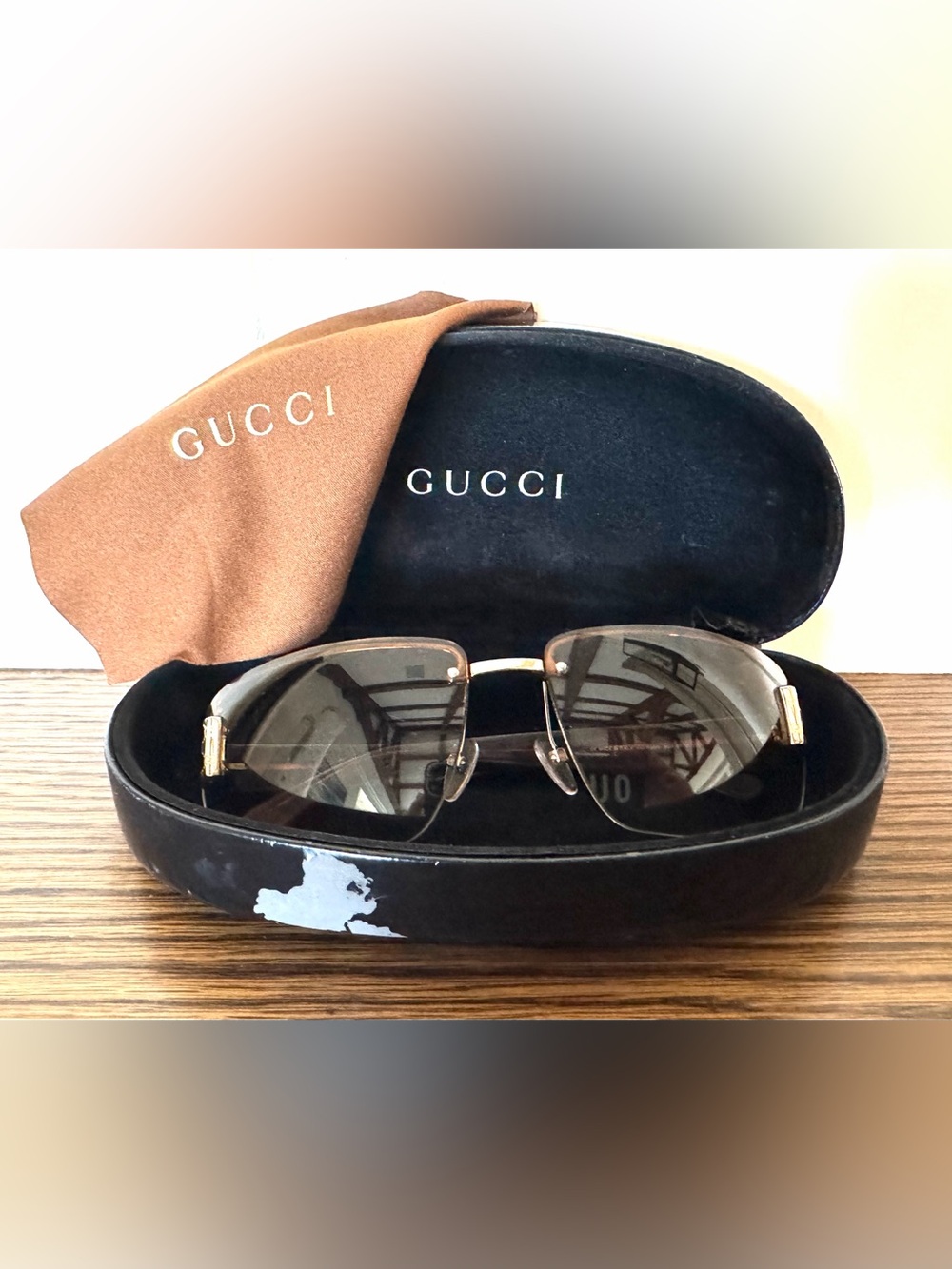 GUCCI GG 1798/S Rimless Sunglasses Tortoise Gold Brown Y2K + Cloth & Case - Picture 10 of 10